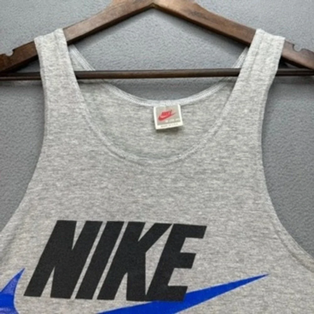Vintage Nike Tank Top Air Logo Graphic Medium Gray Retro Made in USA Swoosh
